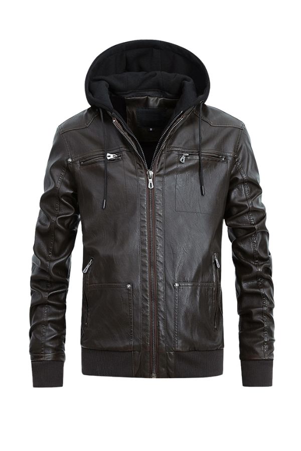 Detachable Hood & Faux Leather Jacket