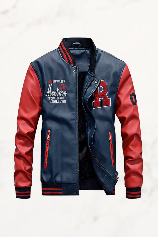 FJackets Men's Red and Navy Blue Baseball-Style Varsity Jacket