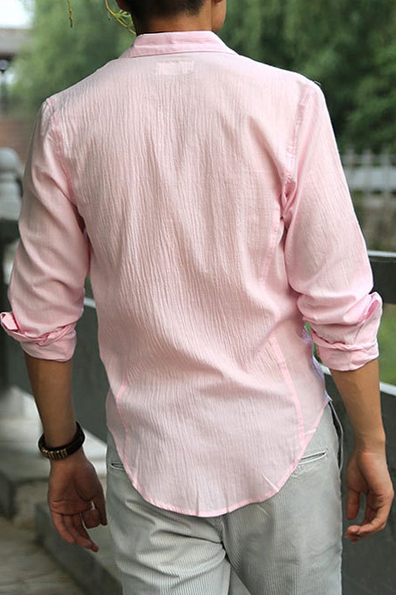 Summer solid color round neck short sleeve simple cotton linen shirt m –  KesleyBoutique